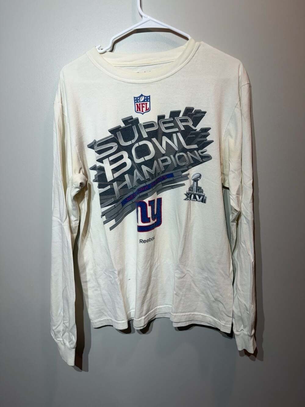 Reebok NFL New York Giants Super Bowl XLVI Champions White Long Sleeve T-Shirt